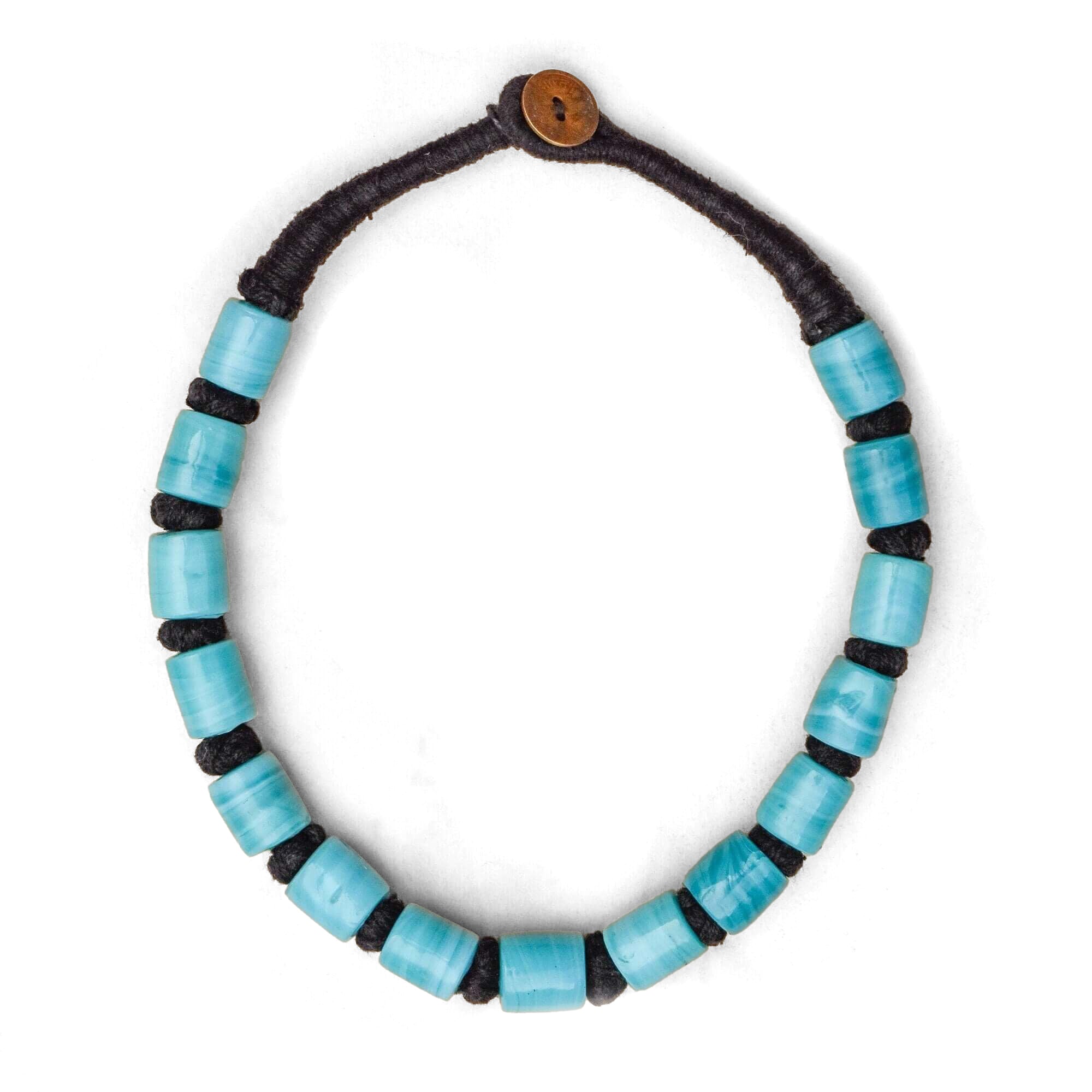 1960's India Handmade Blue Barrel Bead Necklace