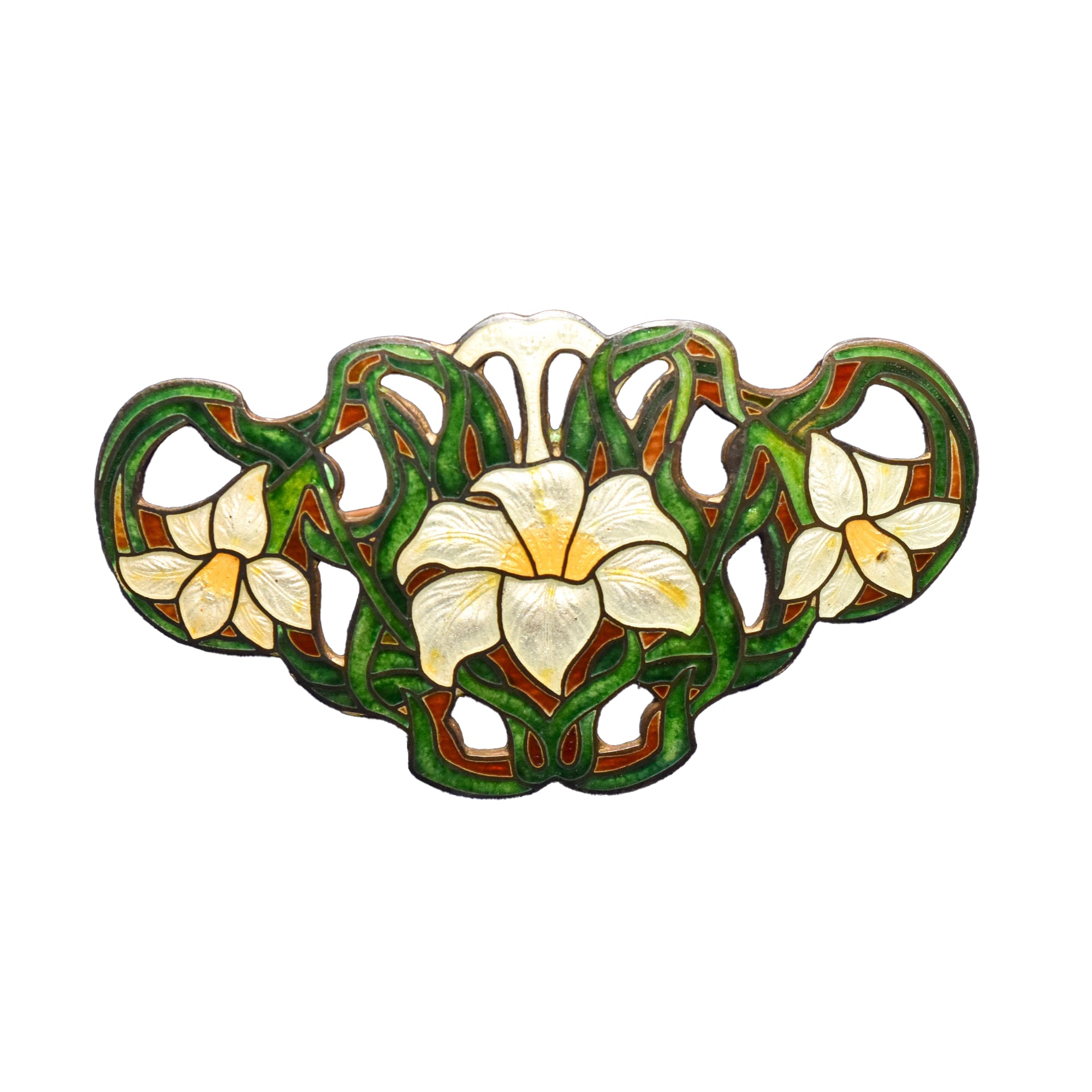 Sheffield Sterling Silver Guilloche Enamel Lily Brooch