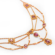 Art Nouveau 14K Amethyst & Pearl Festoon Necklace