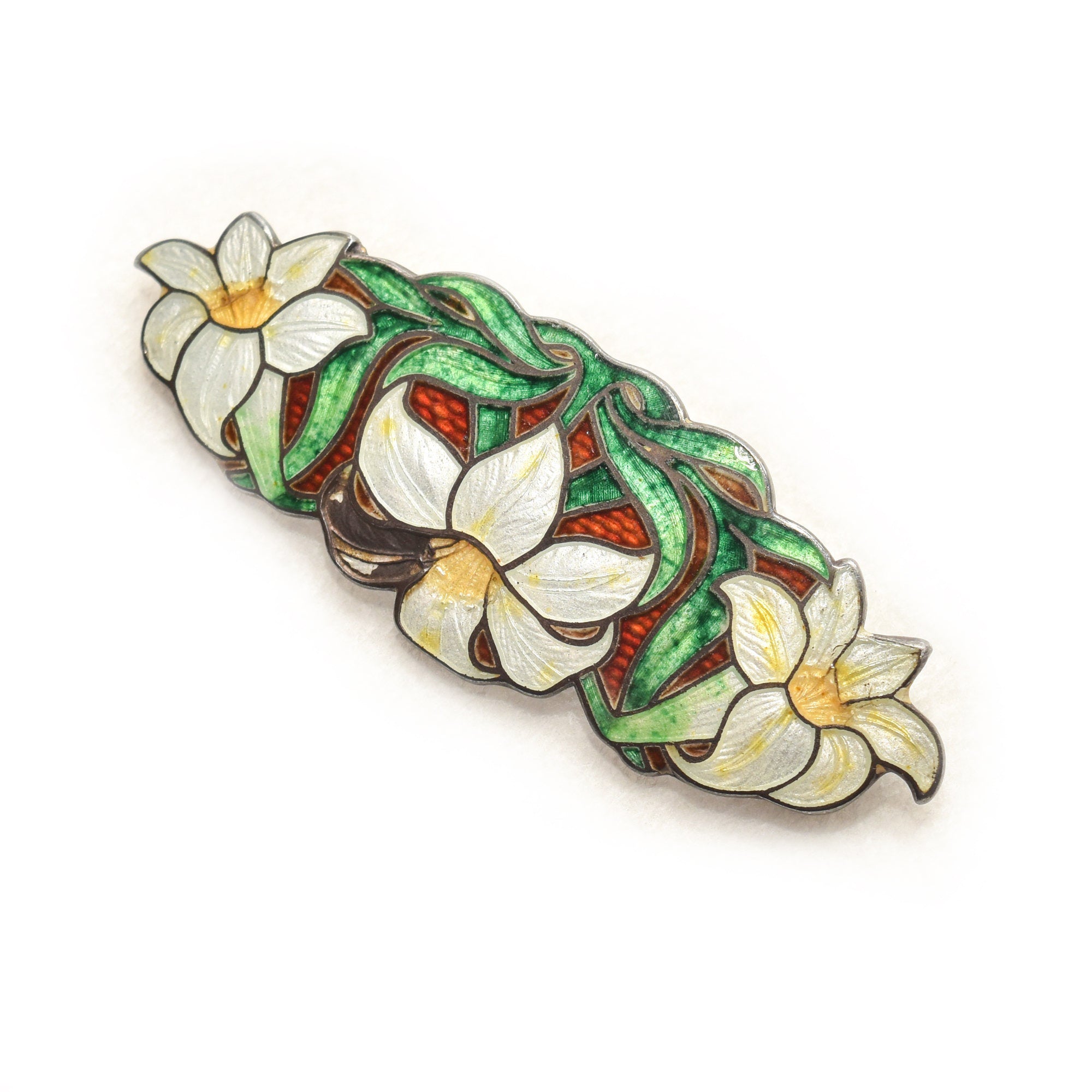 Sheffield Sterling Silver Genuine Cloisonne Flower Brooch