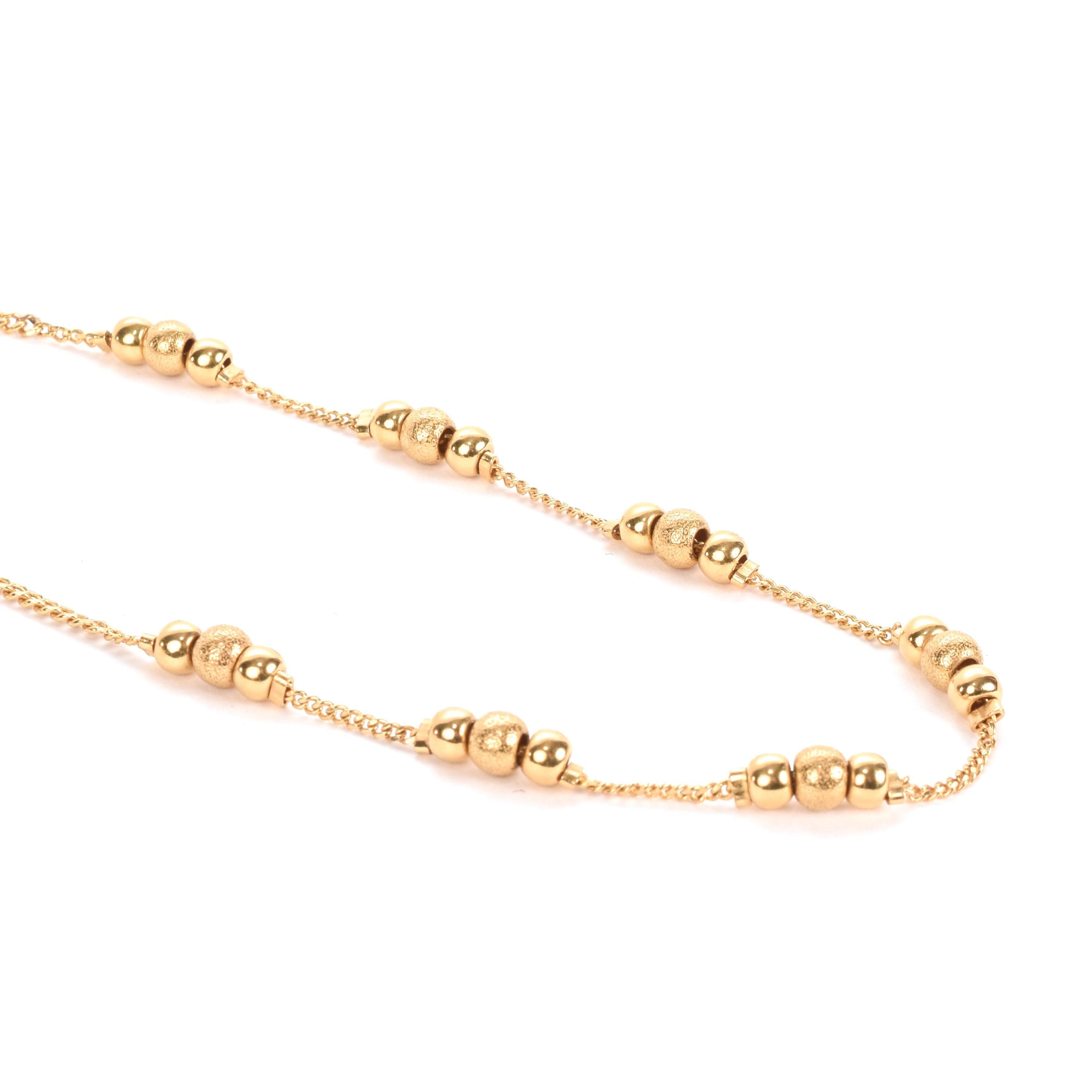 18K Beaded Gold Necklace on Curb Chain