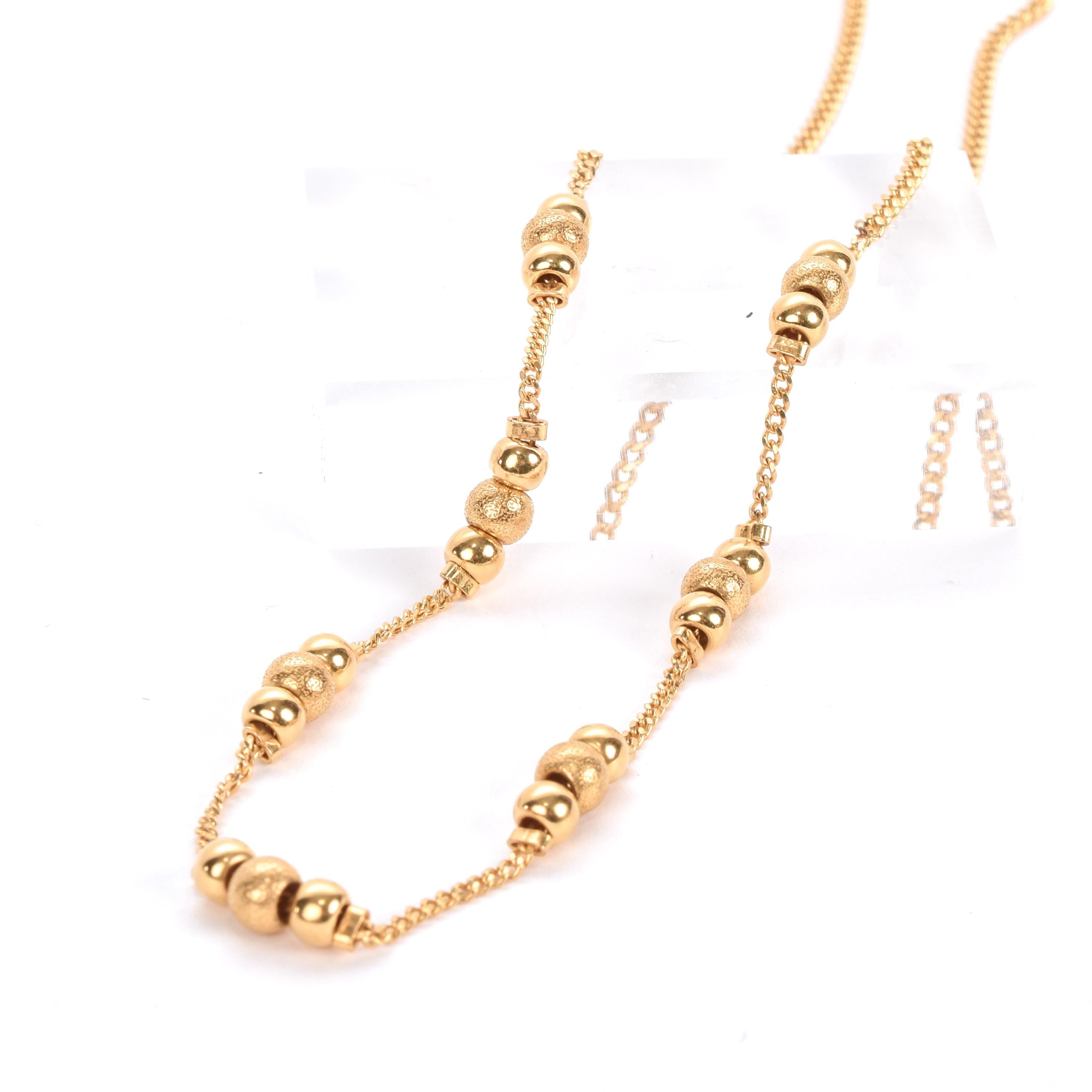 18K Beaded Gold Necklace on Curb Chain