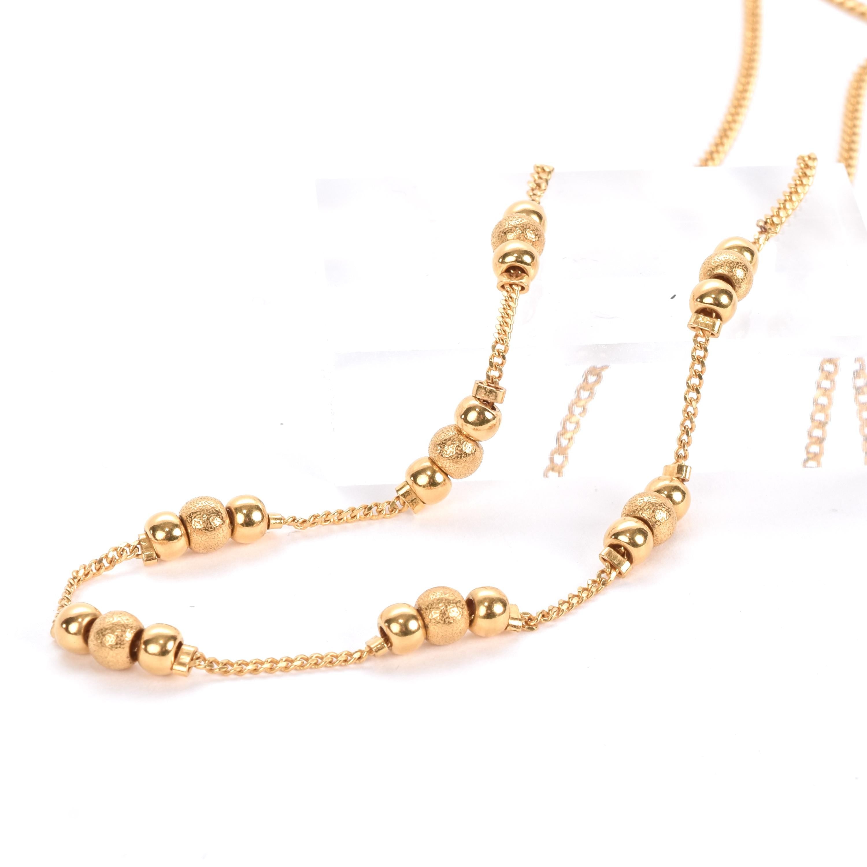 18K Beaded Gold Necklace on Curb Chain