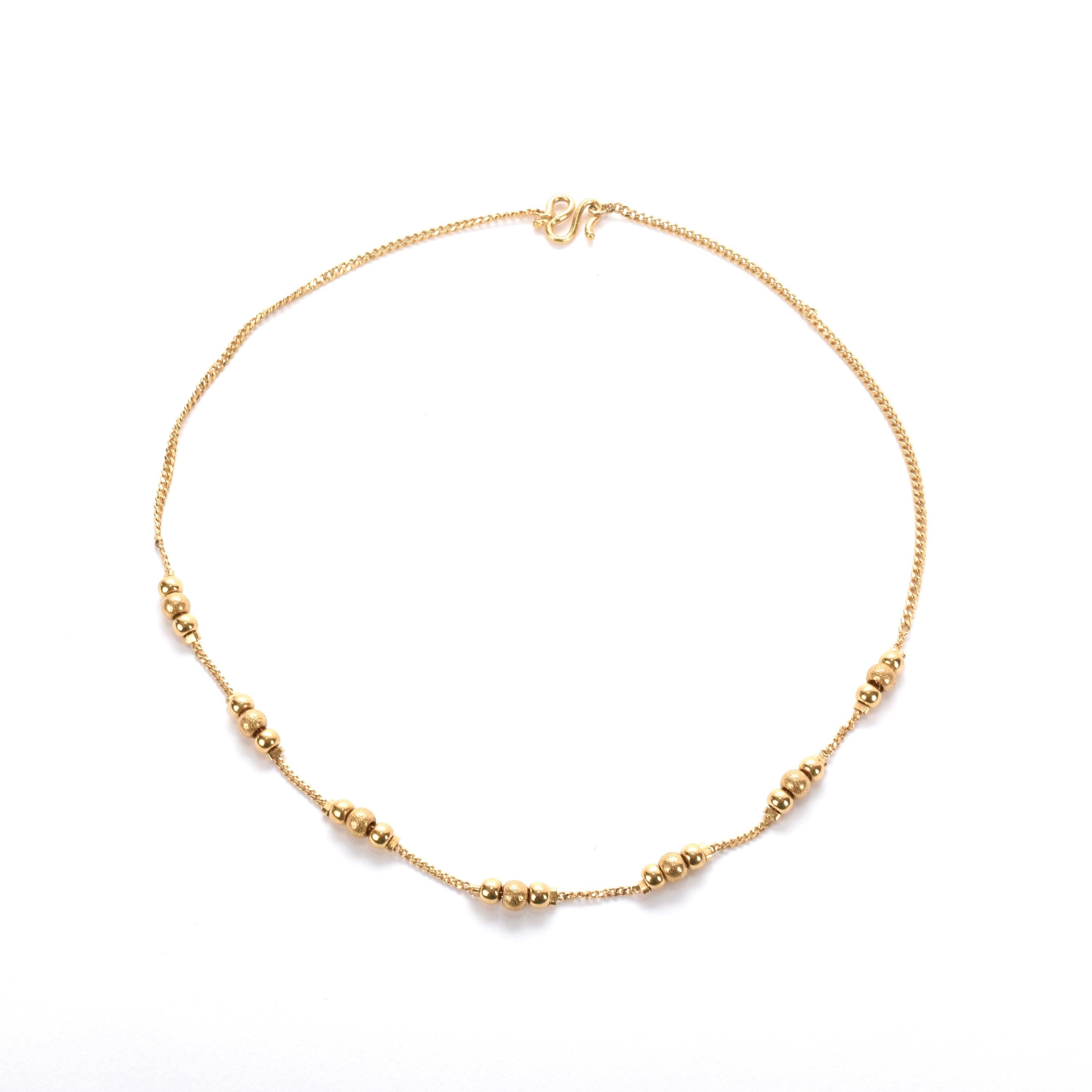 18K Beaded Gold Necklace on Curb Chain