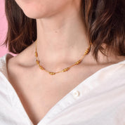 18K Beaded Gold Necklace on Curb Chain