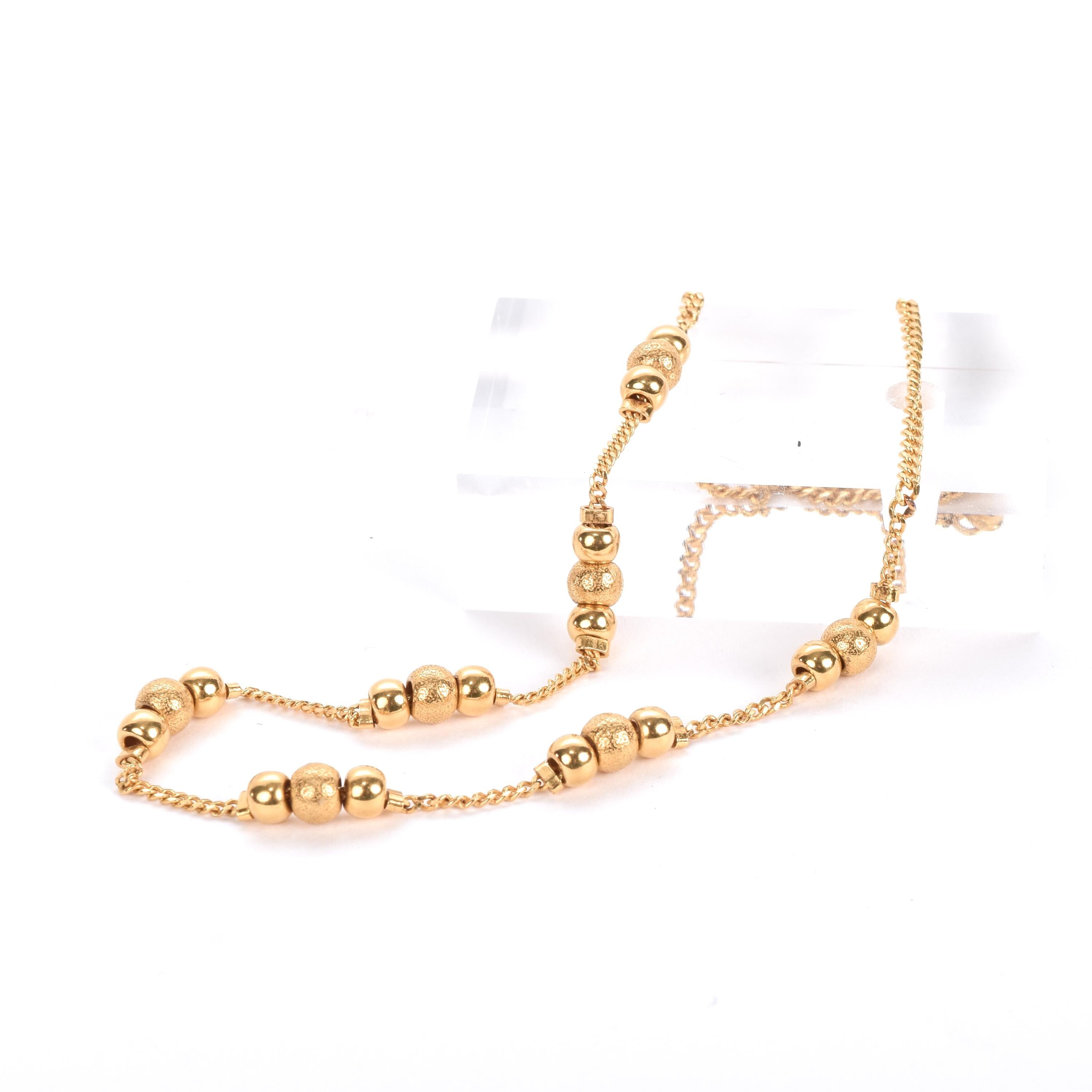 18K Beaded Gold Necklace on Curb Chain