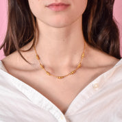 18K Beaded Gold Necklace on Curb Chain