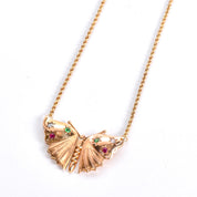 18K Gold Butterfly Pendant with Star Set Diamond, Emerald, and Ruby on 14K Rope Chain