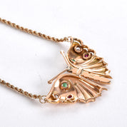 18K Gold Butterfly Pendant with Star Set Diamond, Emerald, and Ruby on 14K Rope Chain