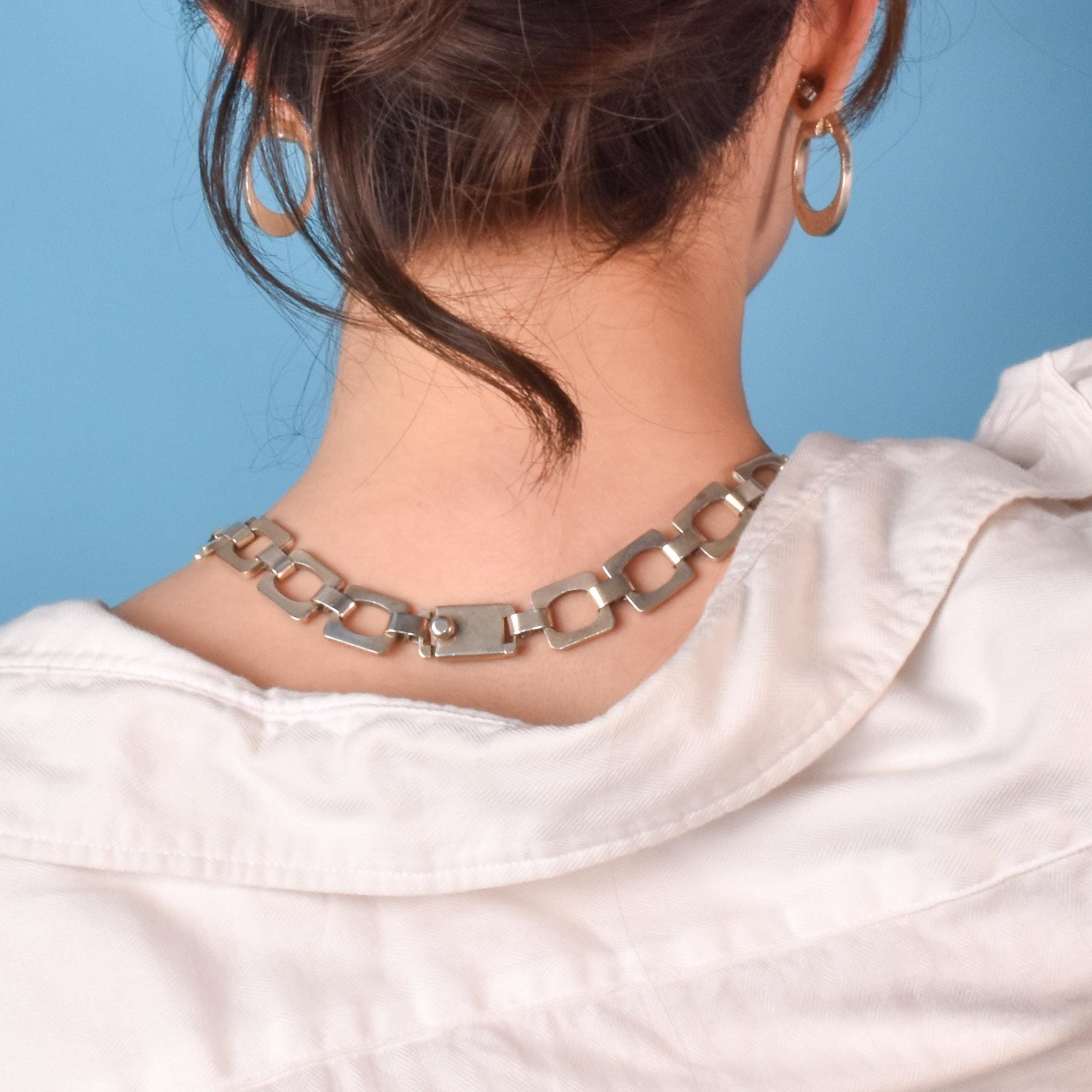 Taxco Sterling Silver and Onyx Chain Link Necklace