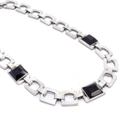 Taxco Sterling Silver and Onyx Chain Link Necklace