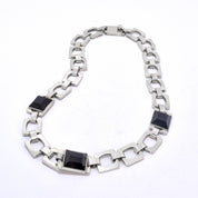 Taxco Sterling Silver and Onyx Chain Link Necklace