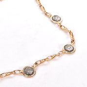 14K Two-Tone Gold Art Deco Filigree Medallion Link Necklace