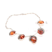 Signed Navajo Sterling Necklace with Large Amber Pendants