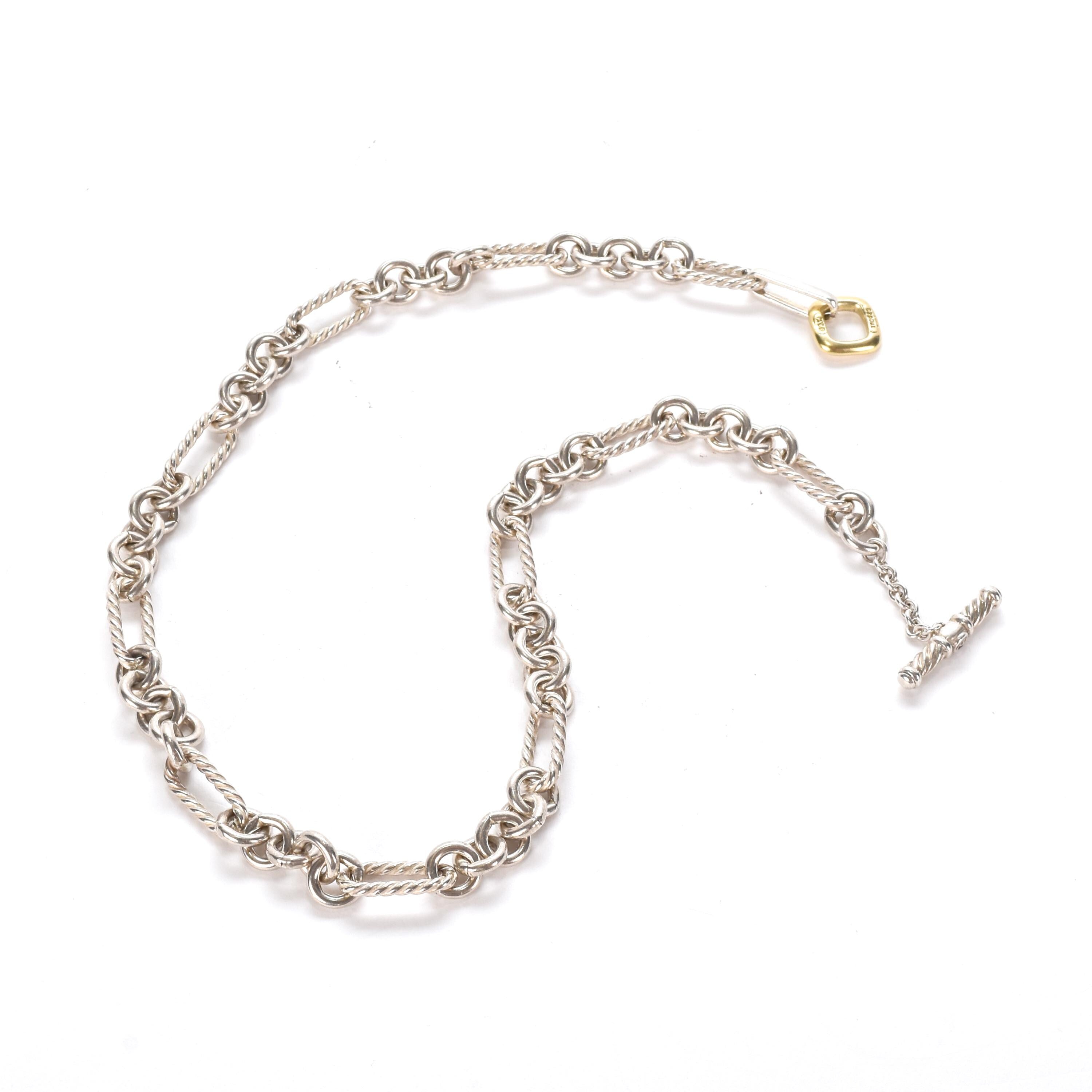 David Yurman 18K Gold and Silver Oval Link Toggle Chain Necklace