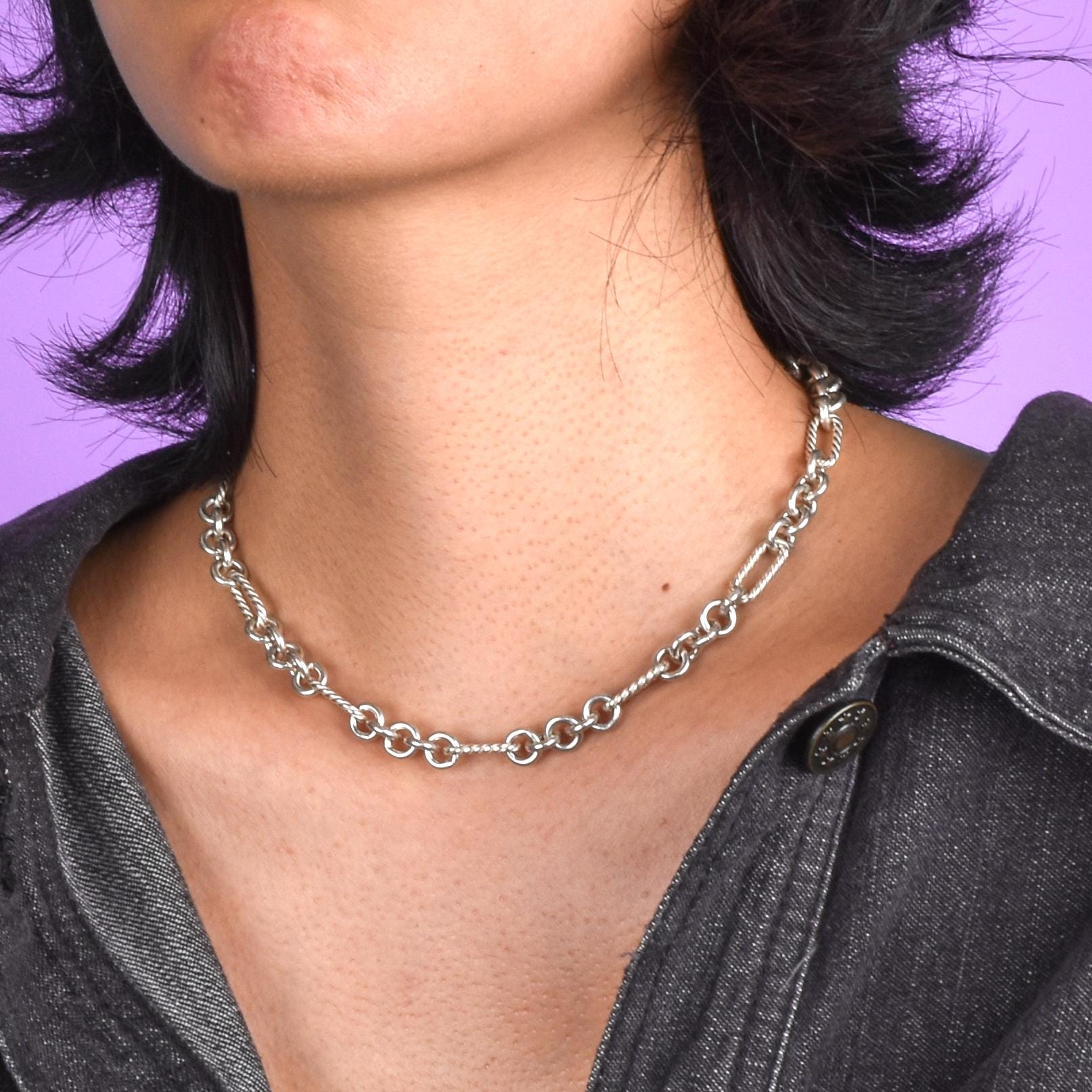 David Yurman 18K Gold and Silver Oval Link Toggle Chain Necklace