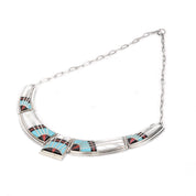 Zuni Style Sterling Silver Turquoise Inlay Necklace