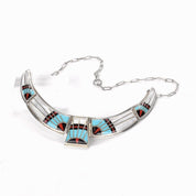 Zuni Style Sterling Silver Turquoise Inlay Necklace