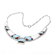 Zuni Style Sterling Silver Turquoise Inlay Necklace