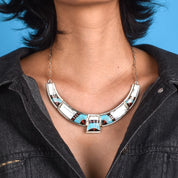 Zuni Style Sterling Silver Turquoise Inlay Necklace