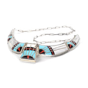 Zuni Style Sterling Silver Turquoise Inlay Necklace
