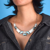 Zuni Style Sterling Silver Turquoise Inlay Necklace