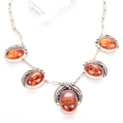 Signed Navajo Sterling Necklace with Large Amber Pendants