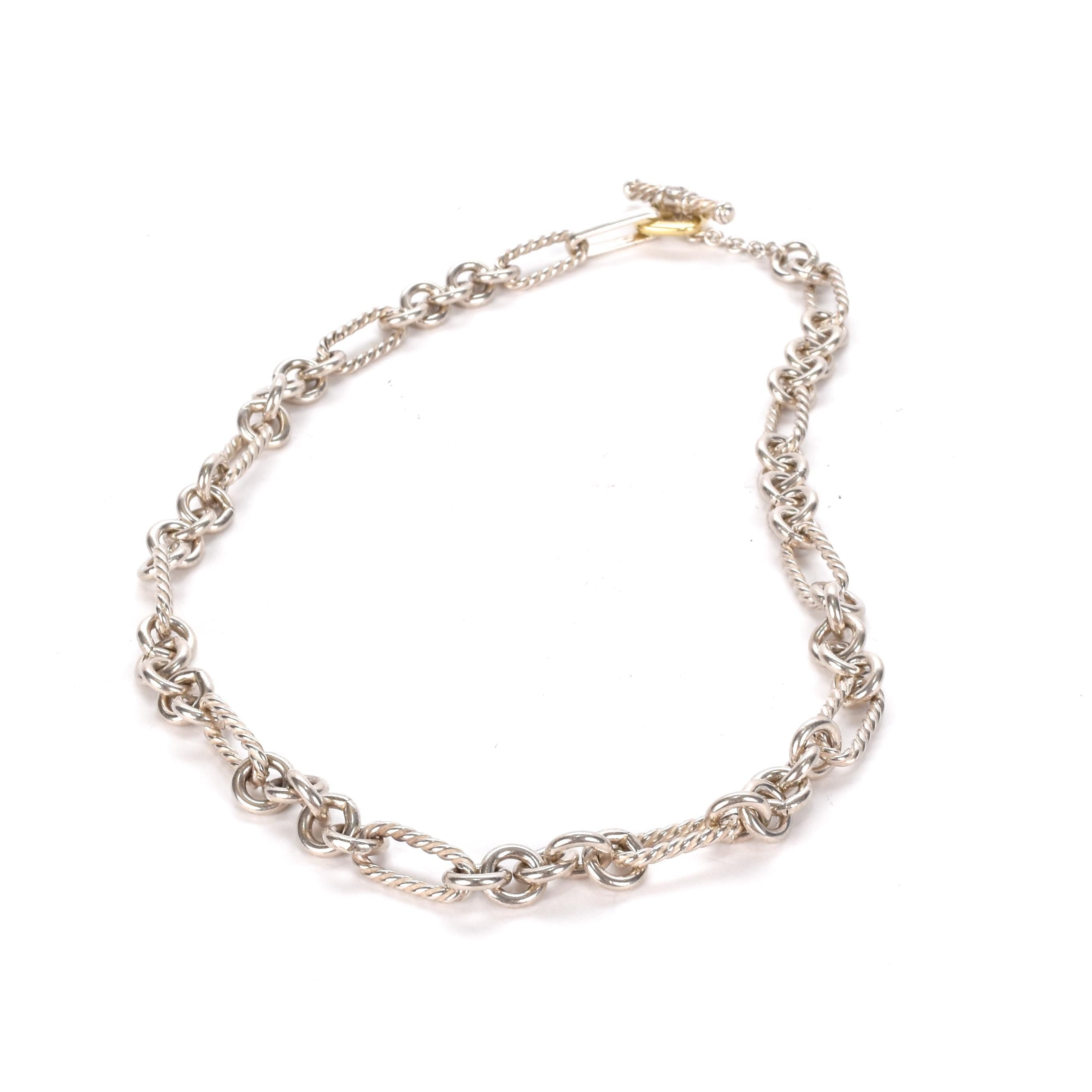 David Yurman 18K Gold and Silver Oval Link Toggle Chain Necklace