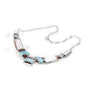 Zuni Style Sterling Silver Turquoise Inlay Necklace