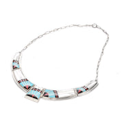 Zuni Style Sterling Silver Turquoise Inlay Necklace