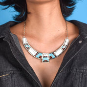 Zuni Style Sterling Silver Turquoise Inlay Necklace