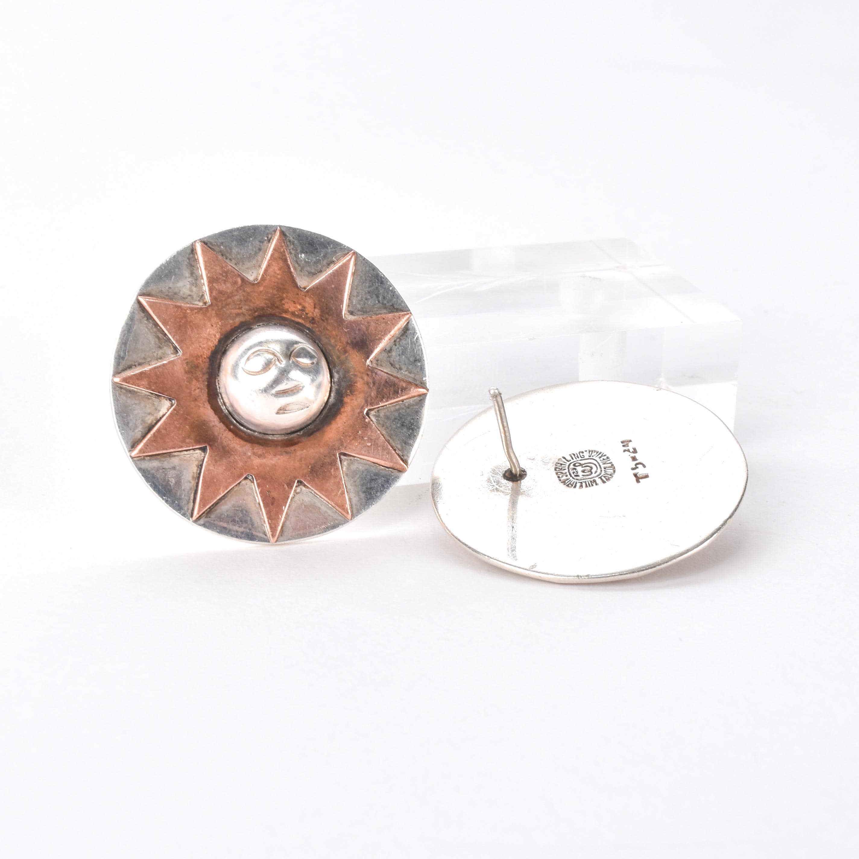 William Spratling Sterling Silver and Copper Sun Earrings