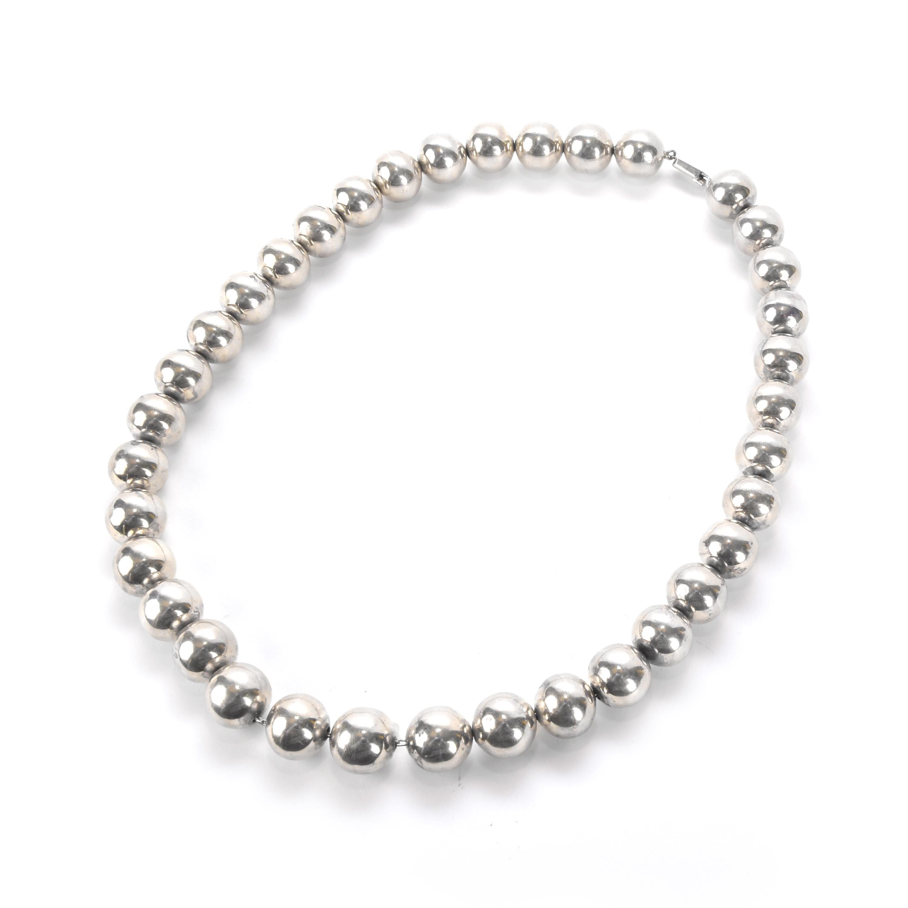 Taxco Large Sterling Silver Beaded Necklace