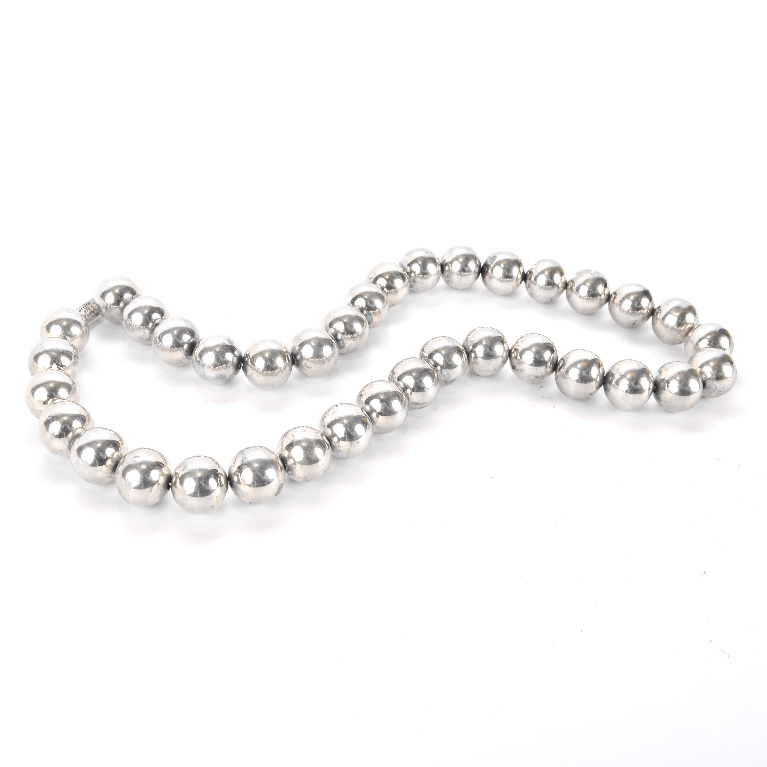 Taxco Large Sterling Silver Beaded Necklace
