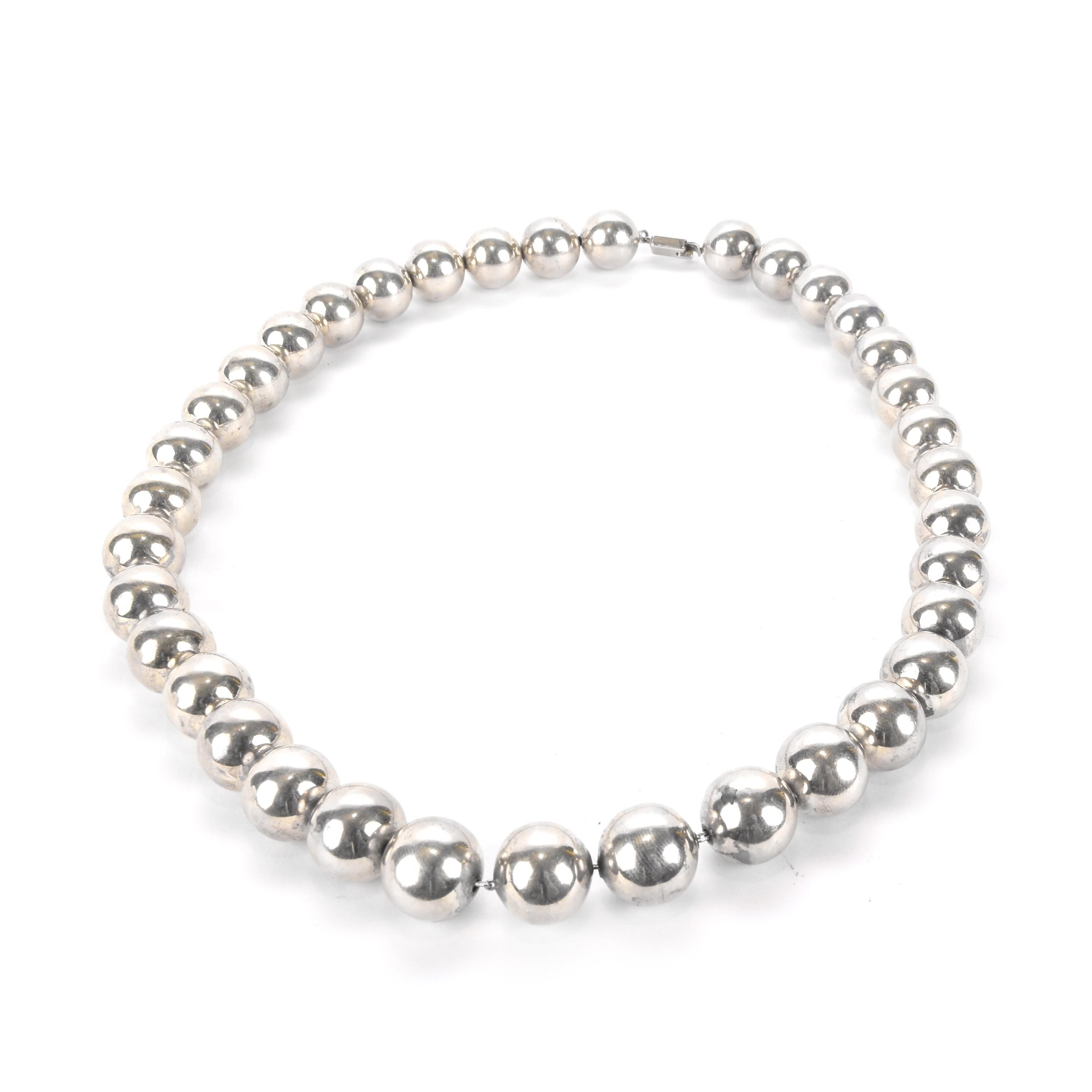 Taxco Large Sterling Silver Beaded Necklace