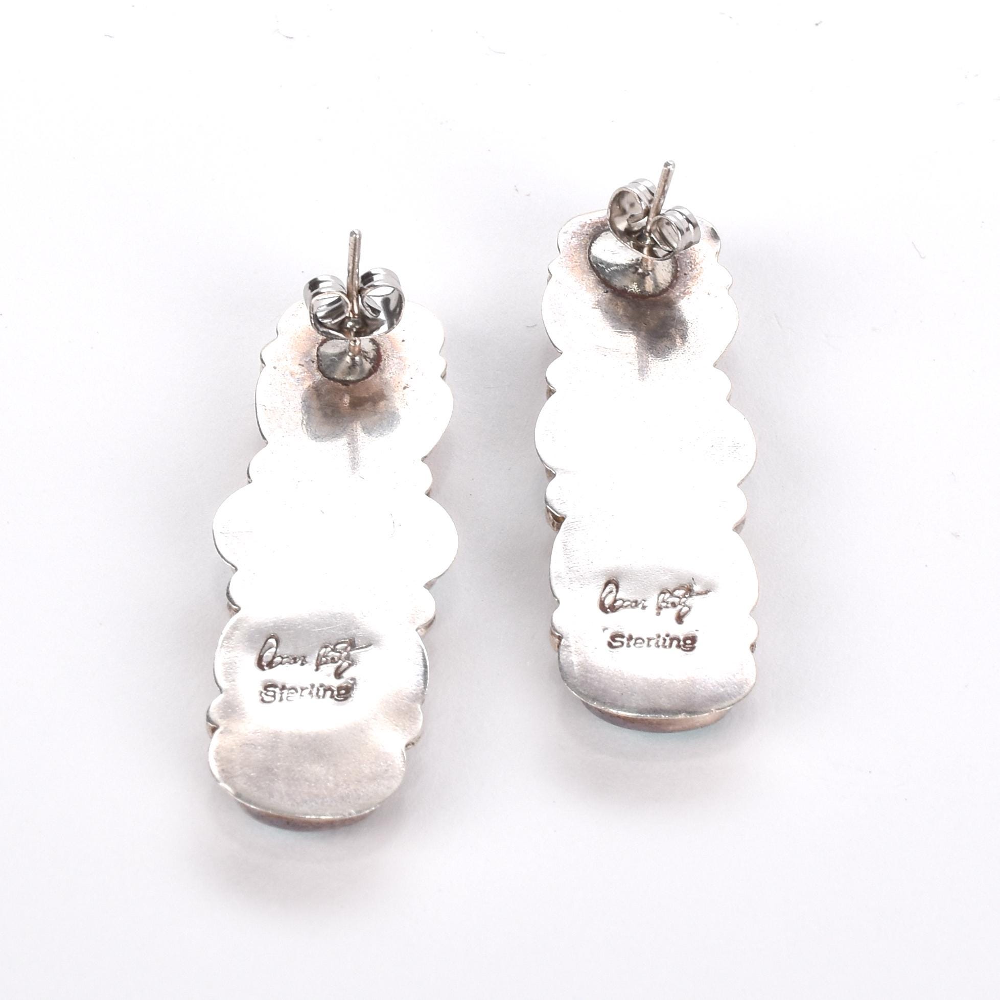 1970s Oscar Betz Heart-Shaped Spiny Oyster and Turquoise Silver Stud Earrings