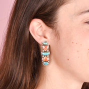 1970s Oscar Betz Heart-Shaped Spiny Oyster and Turquoise Silver Stud Earrings
