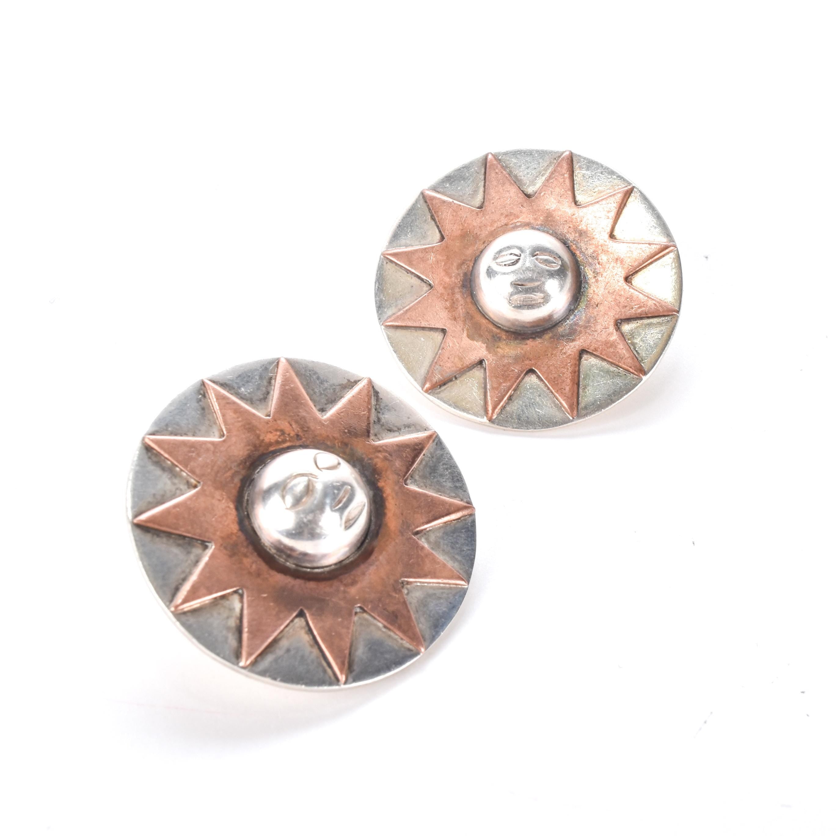 William Spratling Sterling Silver and Copper Sun Earrings