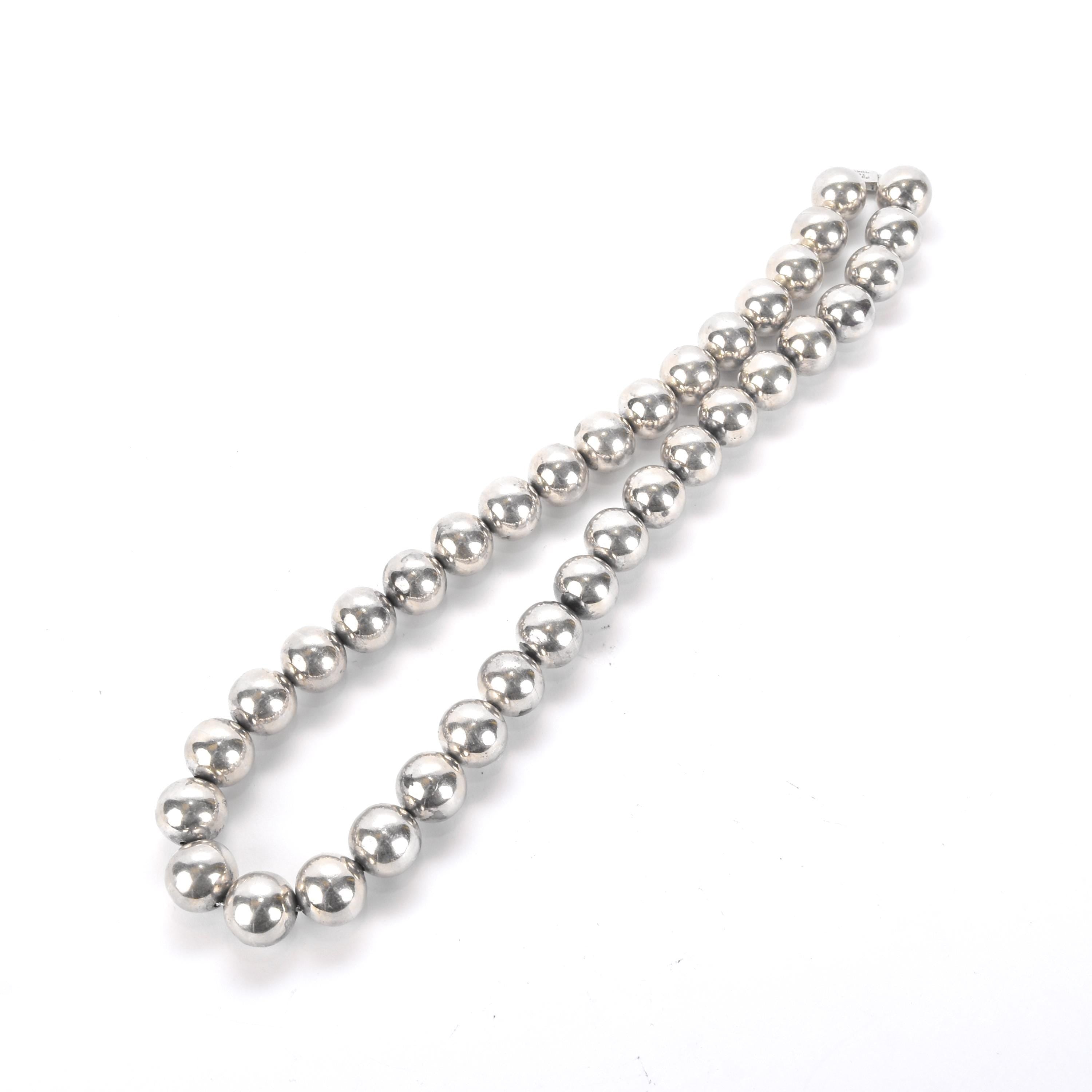 Taxco Large Sterling Silver Beaded Necklace