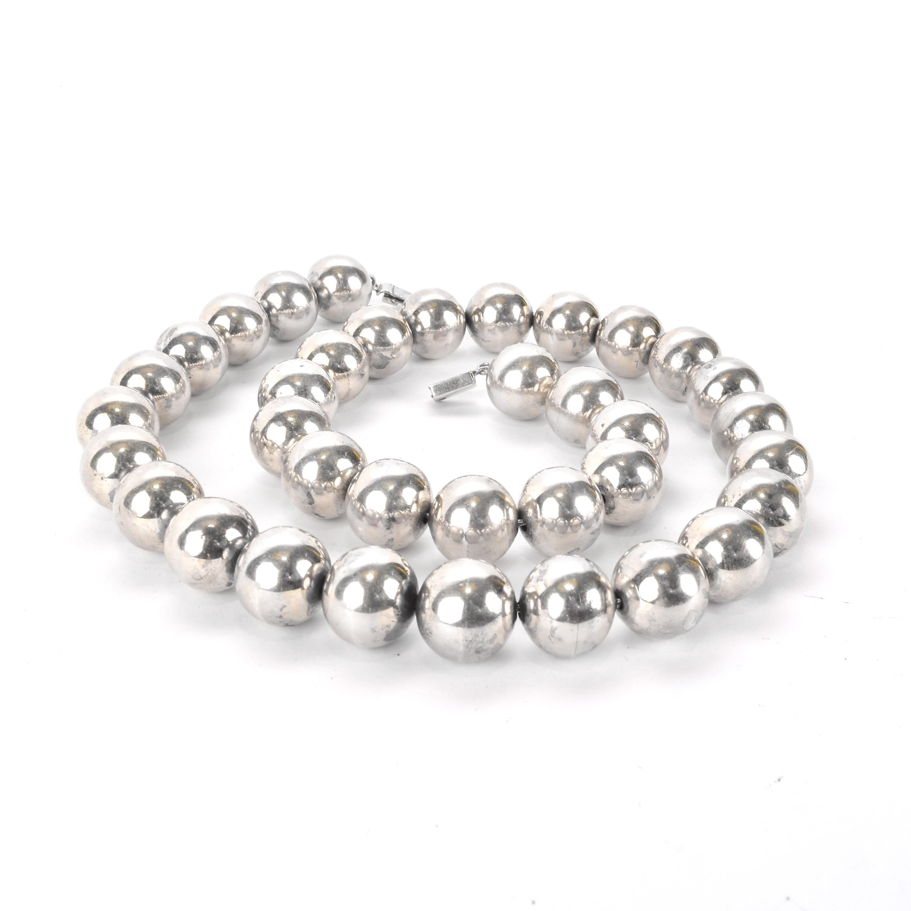 Taxco Large Sterling Silver Beaded Necklace