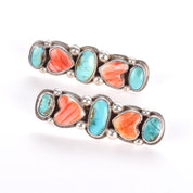 1970s Oscar Betz Heart-Shaped Spiny Oyster and Turquoise Silver Stud Earrings