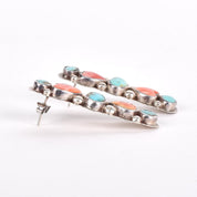 1970s Oscar Betz Heart-Shaped Spiny Oyster and Turquoise Silver Stud Earrings