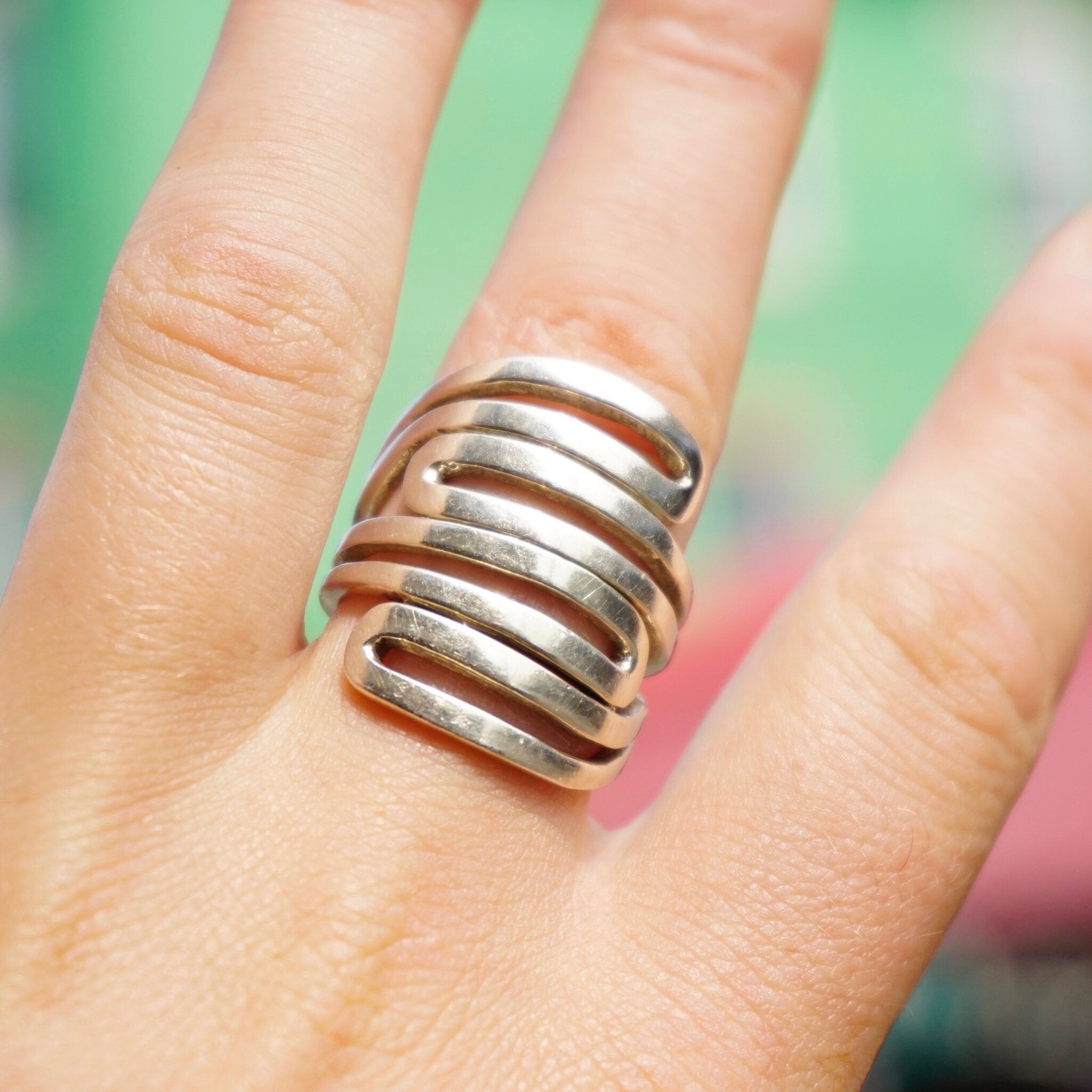 Unique 925 Sterling Abstract Cut Out Ring - Size 9.25 | Vintage 
