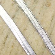 Vintage Milor 925 Italy Herringbone Collar Necklace, 10mm Flat Sterling Silver Herringbone Chain, Hammered Texture On Reverse Side, 18 Long