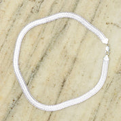 Vintage Milor 925 Italy Herringbone Collar Necklace, 10mm Flat Sterling Silver Herringbone Chain, Hammered Texture On Reverse Side, 18 Long