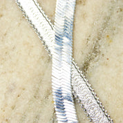 Vintage Milor 925 Italy Herringbone Collar Necklace, 10mm Flat Sterling Silver Herringbone Chain, Hammered Texture On Reverse Side, 18 Long