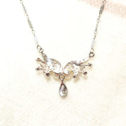 Estate 14K White Gold Pearl Diamond Lavaliere Necklace