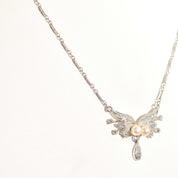 Estate 14K White Gold Pearl Diamond Lavaliere Necklace