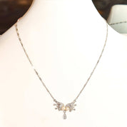 Estate 14K White Gold Pearl Diamond Lavaliere Necklace