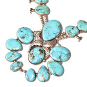 HUGE Native American Turquoise Squash Blossom Necklace, Vintage Old Pawn Jewelry, Navajo Pearls, Natural Blue Turquoise, 32" L